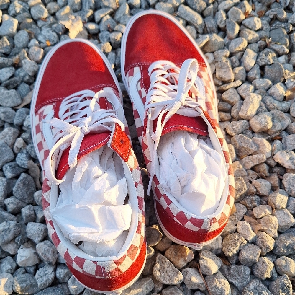 Vans Old Skool Checkerboard Racing Red & White 12 - Picture 7 of 9